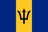 The flag of Barbados is composed of three equal vertical bands of ultramarine, gold and ultramarine. The head of a black trident is centered in the gold band.