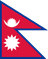 The flag of Nepal is the world's only non-quadrilateral flag of a sovereign country. It takes the shape of two adjoining right-angled triangles and has a crimson red field with deep blue edges. Within the smaller upper triangle is an emblem of the upper half of a white sun resting on an upward facing white crescent. The lower triangle bears a white sun with twelve rays.