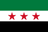 The flag of Syria is composed of three equal horizontal bands of red, white and black. At the center of the white band are two small five-pointed green stars arranged in a horizontal line.
