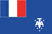 The flag of the French Southern and Antarctic Lands is blue and features the French tricolor in the canton, often displayed with a white border. In the lower fly, the letters T.A.A.F. form a monogram in white, which is stylized to resemble an anchor. The monogram is surrounded by five white stars.
