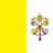 The flag of Vatican City is square shaped. It is composed of two equal vertical bands of yellow and white, with national coat of arms centered in the white band. The national coat of arms comprises the Papal Tiara superimposed on two crossed keys.